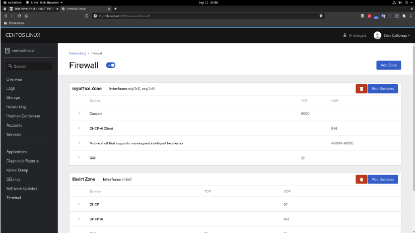 centos firewall GUI