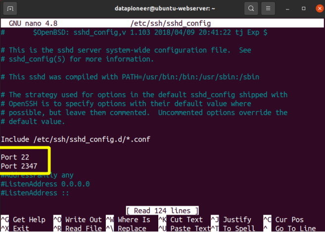 editing the ssh configuration using nano