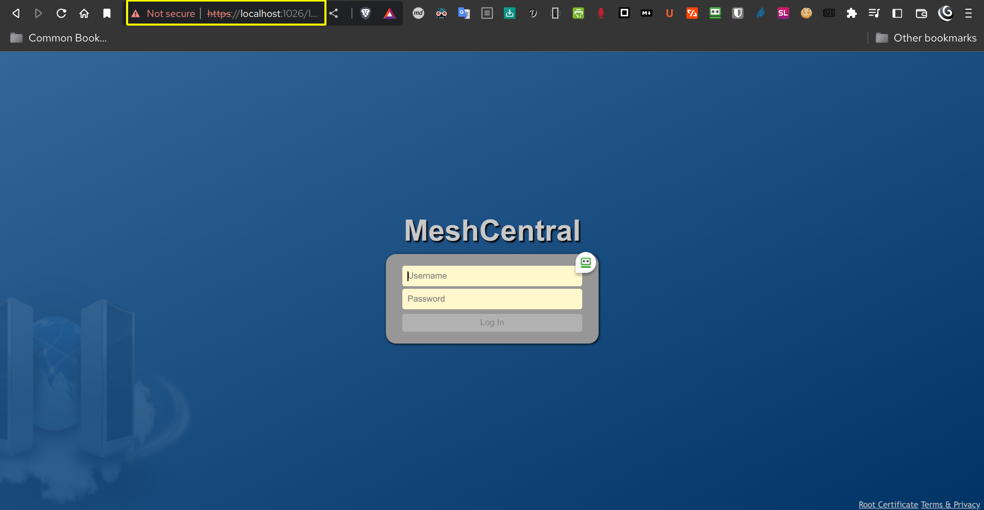 Mesh Central Login Screen