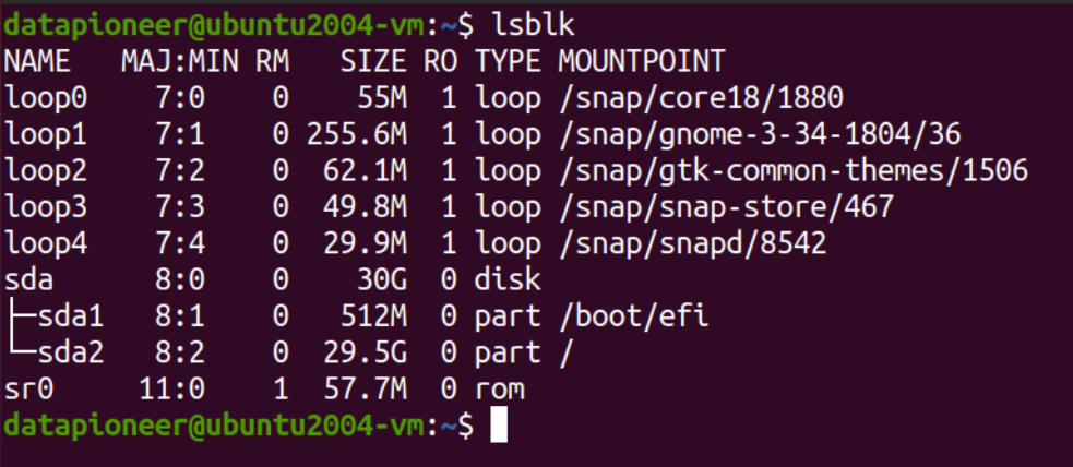 using lsblk to list out all block devices